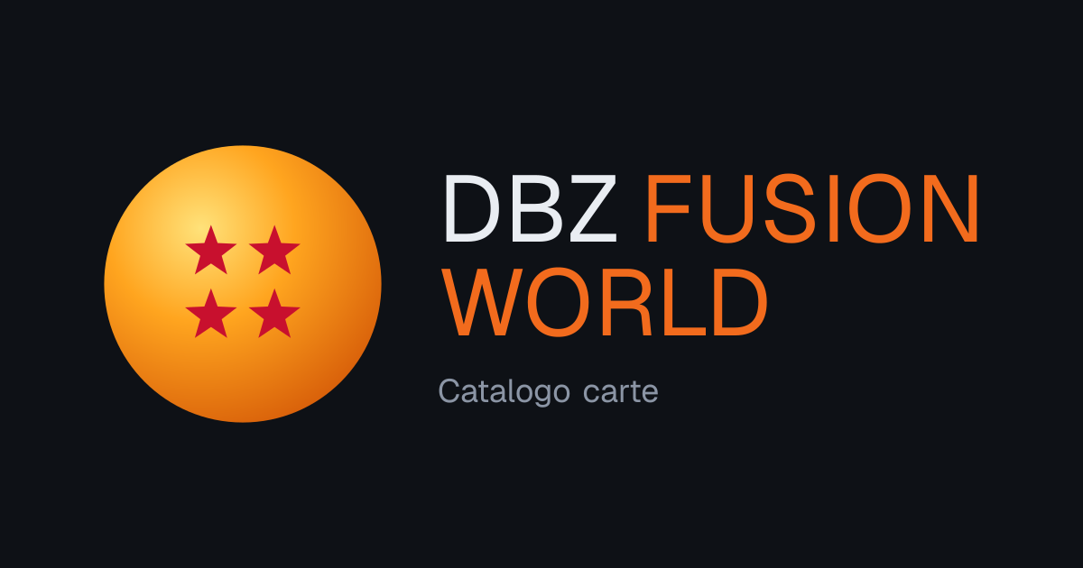 Logo di DBZ Fusion World: una sfera del drago a quattro stelle accanto al titolo «Catalogo carte»